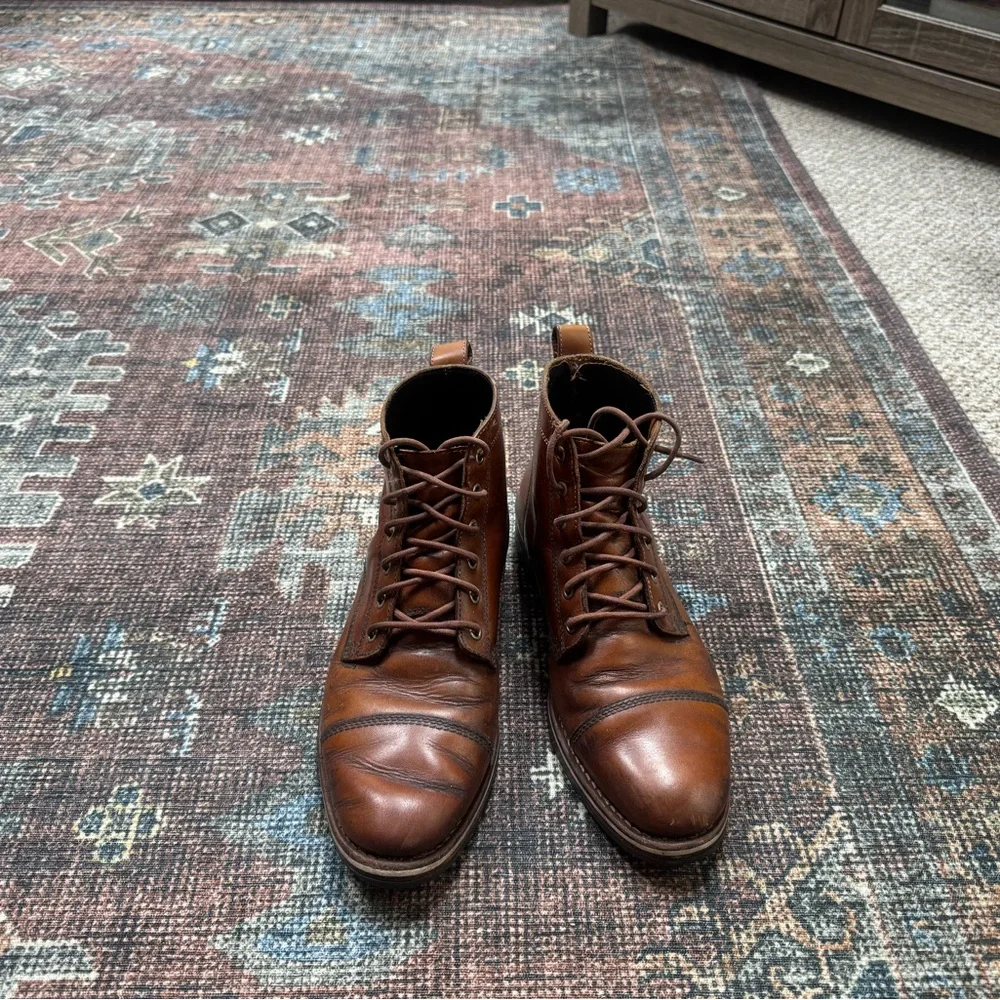 Men's Helm Brown Leather Lace-Up Dress Boots; size 9.5; worn.